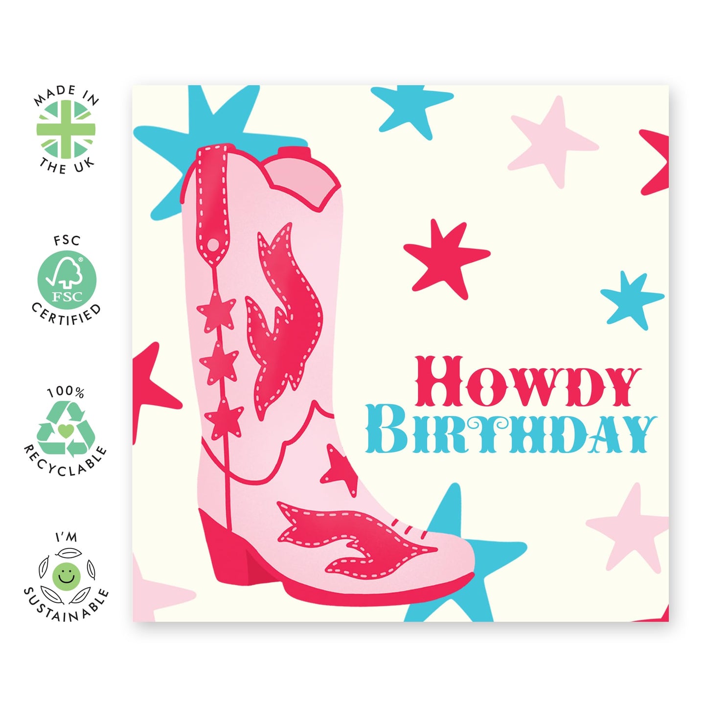 Cowgirl's Birthday Card - 'Howdy Birthday' - Gifts for Best Friends, Besties, BFF,Girlfriends, Sister, Sis, Gals, Wife, Girlfriend, Her - Country Girl - Comes with Fun Stickers