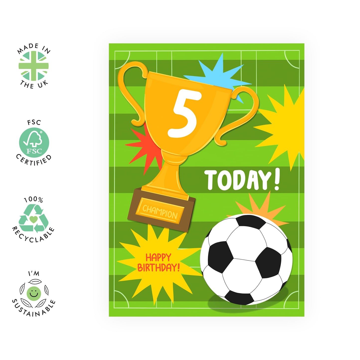 5 Year Old Birthday Card For Kids - Childrens Football Birthday Age 5 - Boys Birthday Cards Fifth Bday - Gifts For Him Son Nephew Grandson - Comes With Fun Stickers By Central 23