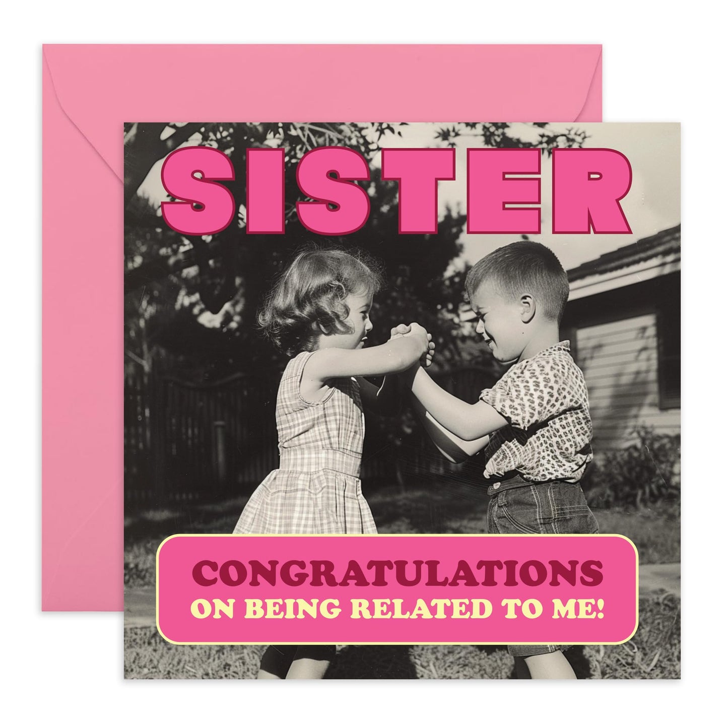 Funny Birthday Cards For Her - Congrats On Being Related To Me - Sister Birthday Card From Brother - Humorous Birthday Cards For Women - Comes With Stickers - By Central 23