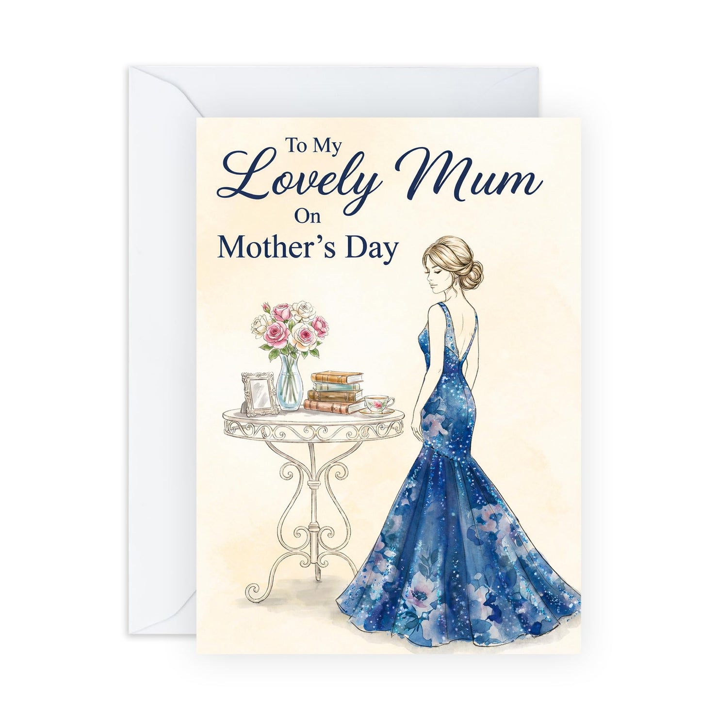 Mother’s Day Card – Lovely Mum Gown - Appreciation Greetings for Mums Mama Mummy Her Wife Ladies Women from Son Daughter Family - Comes with Sweet Stickers