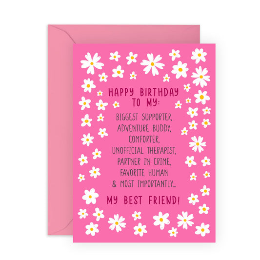 Lovely Birthday Card Defining Friendship - 'Birthday Best Friends Flowers' - Bestie, Girlfriends, BFF, Her, Sister, Sis, Partners - Biggest Supporter & Adventure Buddy - Comes with Fun Stickers
