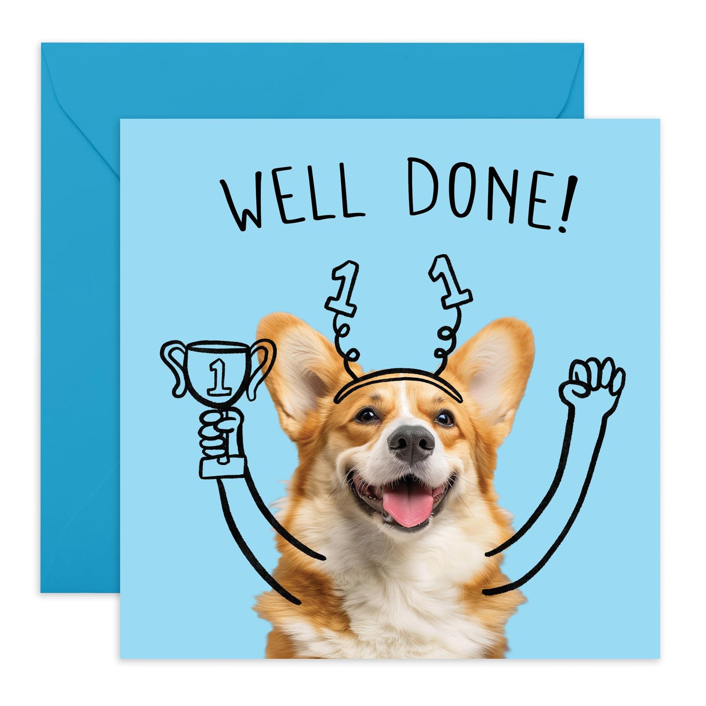Congratulations Greeting Card - 'WELL DONE CORGI DOG' - Perfect for Celebrating Achievements with a Dash of Cuteness - Ideal for Adding Joy and Charm to Any Success - Comes With Stickers By Central 23