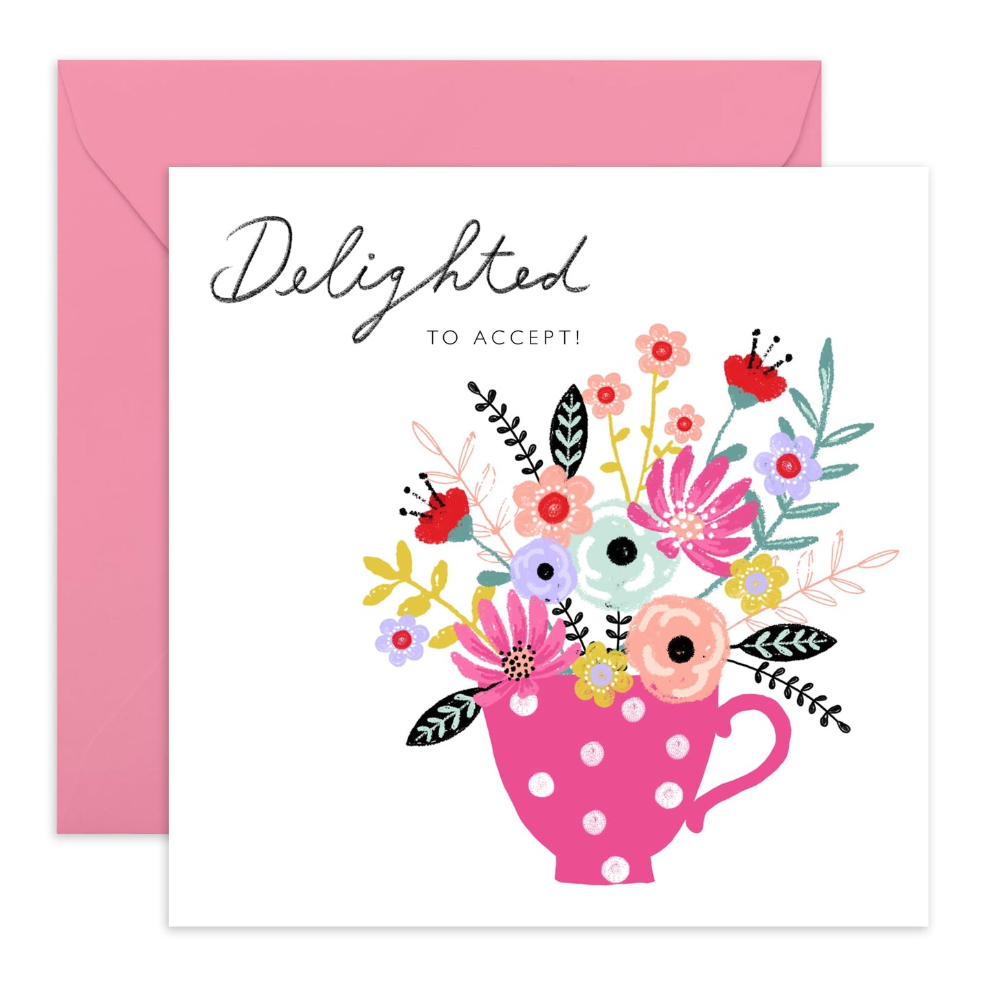 Wedding Acceptance Card From Groom Bride - Delighted To Accept - Wedding Invitations For Women Men - Rsvp Reply Card For Friends - Floral Card For Guest - Comes With Fun Stickers By Central 23
