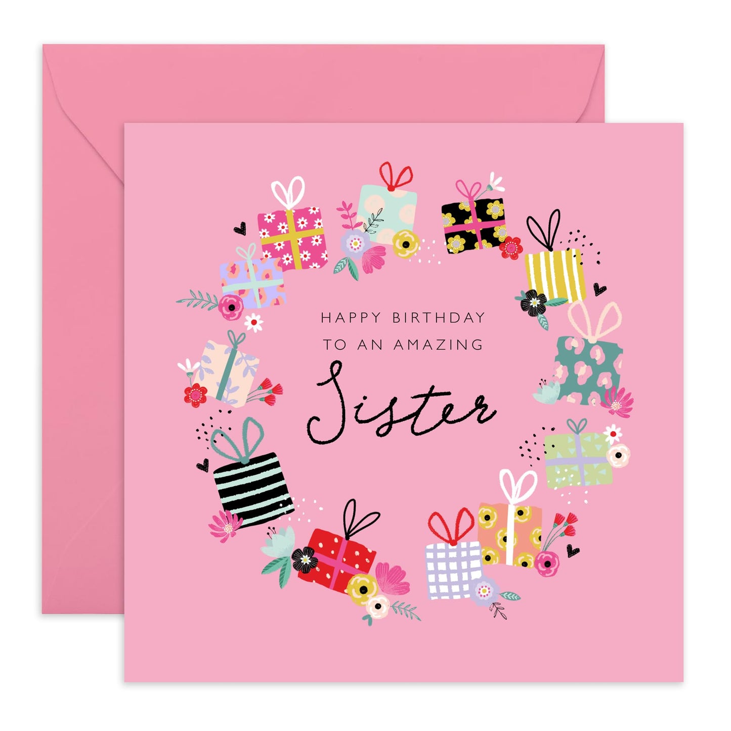 Birthday Card For Sister - To An Amazing Sister - Pink Love Cards And Envelopes - Celebration Gifts For Her - Elegant Sister Birthday Cards For Women Female - Comes With Stickers By Central 23
