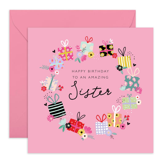 Birthday Card For Sister - To An Amazing Sister - Pink Love Cards And Envelopes - Celebration Gifts For Her - Elegant Sister Birthday Cards For Women Female - Comes With Stickers By Central 23