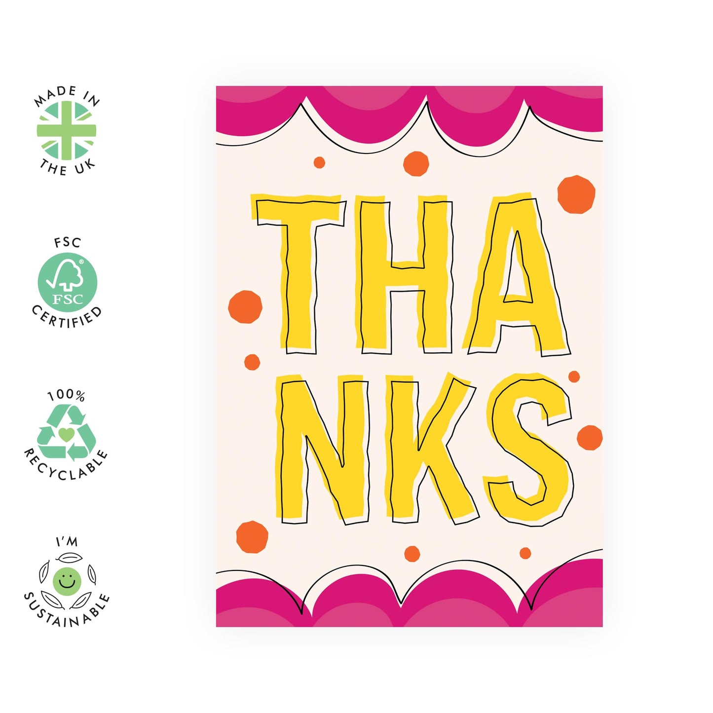 Thank You Card - 'Thanks' - Showing Gratitude to Mum, Dad, Parents, Family, Friends, Sister, Brother, Colleagues, Coworkers, Neighbours - Sincerely - Comes with Fun Stickers