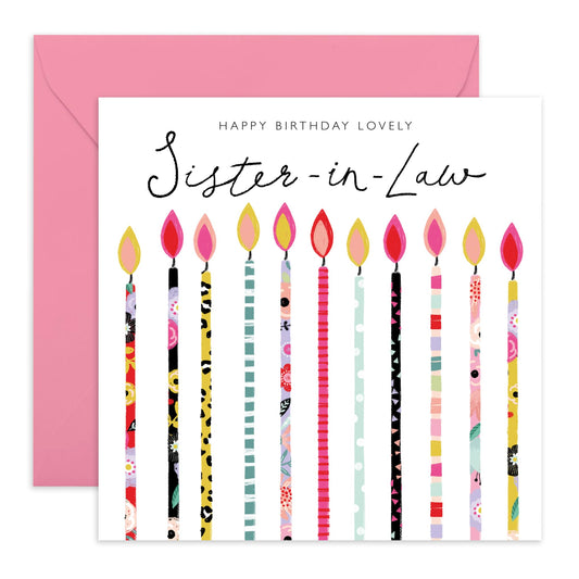 Sister In Law Birthday Card For Women - Happy Birthday Candles - Elegant Greeting Cards Sis-in Law - Lovely Gifts For Her Female - Comes With Fun Stickers By Central 23