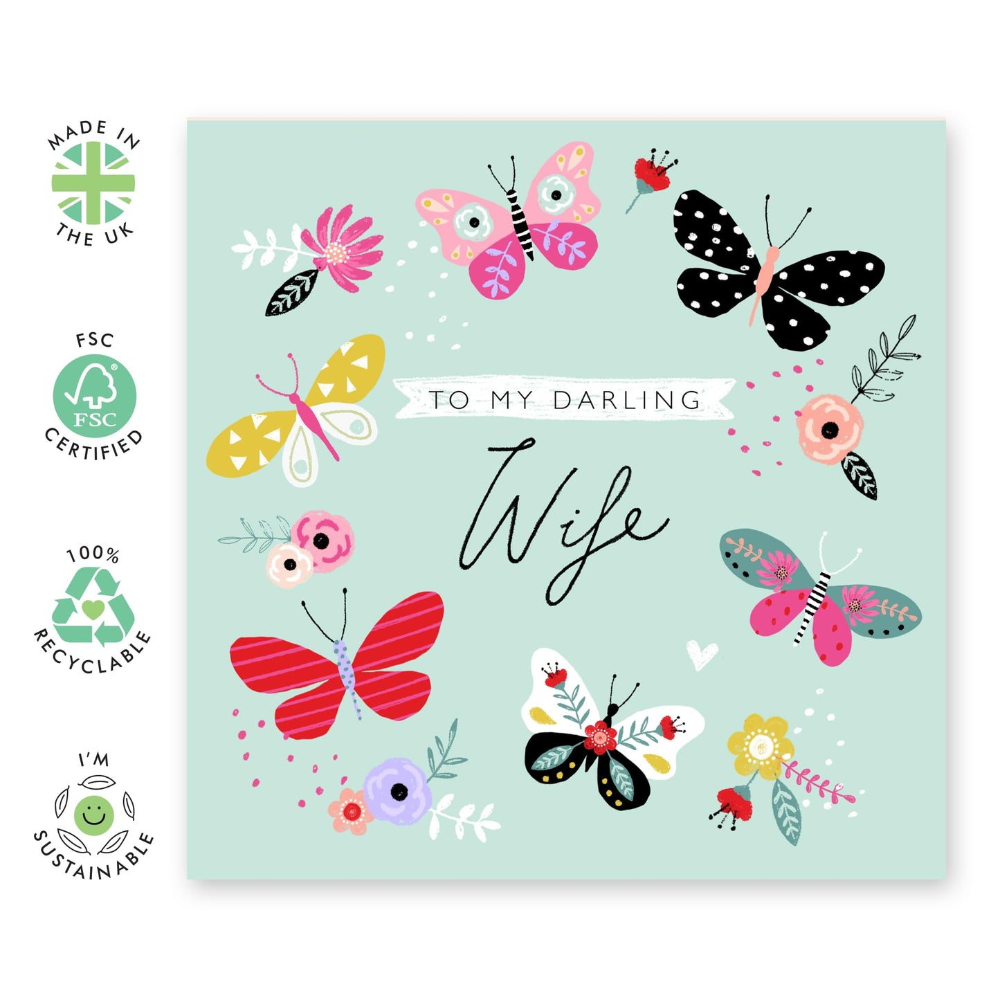 Butterfly Birthday Card For Wife - Sweet Anniversary Cards For Her Floral - I Love You Card For Women - Flower Card And Envelopes - Wife Gifts Mother's Day - Comes With Cute Stickers By Central 23