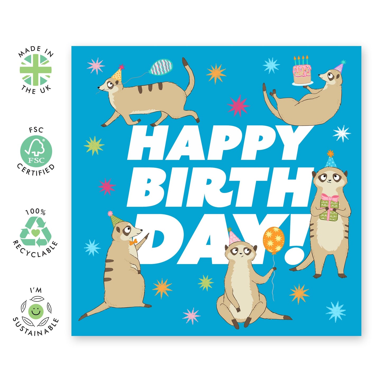 Greeting Card - 'BIRTHDAY MEERKATS' - Perfect for Celebrating with a Fun Twist & Adorable Meerkat Design - Ideal for Adding a Touch of Joy & Whimsy to Any Birthday - Comes With Stickers By Central 23