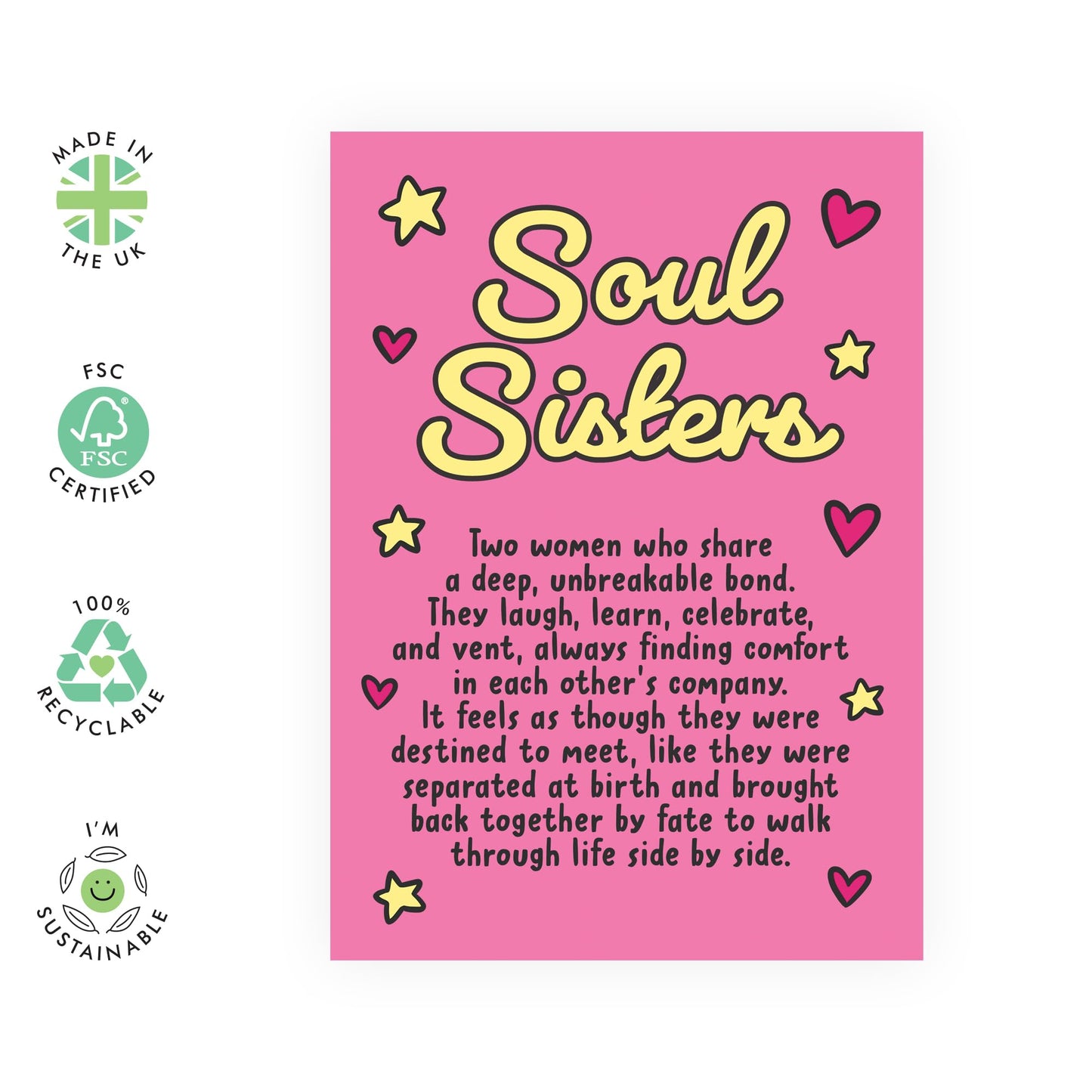Sweet Birthday Card Defining Friends - 'Soul Sisters' - Bestie, Girlfriends, BFF, Her, Sister, Sis, Colleagues, Partners - Comforting Each Other, Side By Side - Comes with Fun Stickers