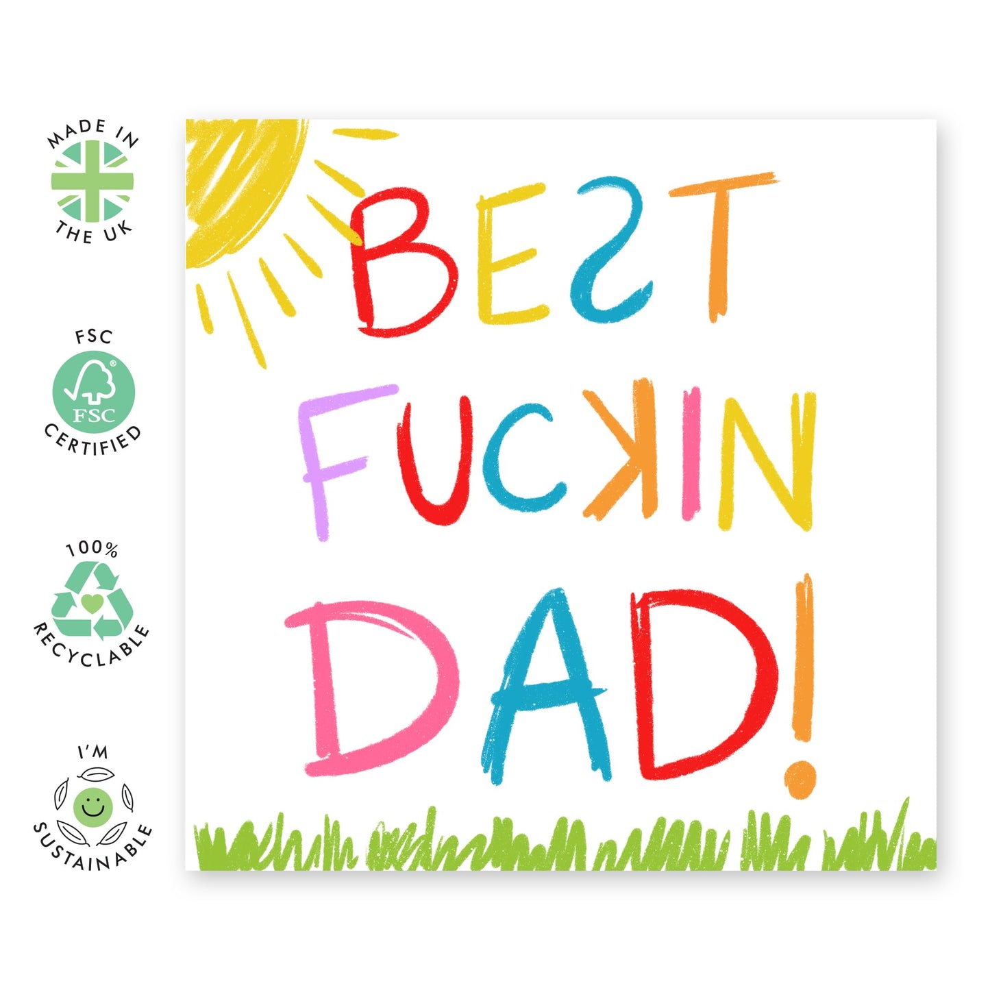 Funny Greeting Card - 'BEST FU*KIN DAD' - Perfect for Celebrating with Bold Humor - Ideal for Showing Your Appreciation and Love for the Best Dad Father Daddy Ever - Comes With Stickers By Central 23