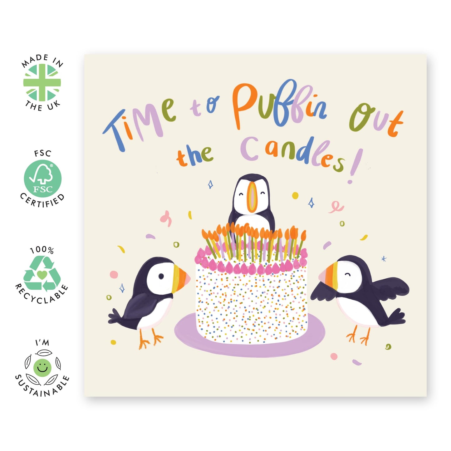 Birthday Cards For Men Women Funny - Time To 'PUFFIN' Out The Candles And Make A Wish! - Witty Puns - Bird Birthday Card For Him Her - Comes With Fun Stickers By Central 23