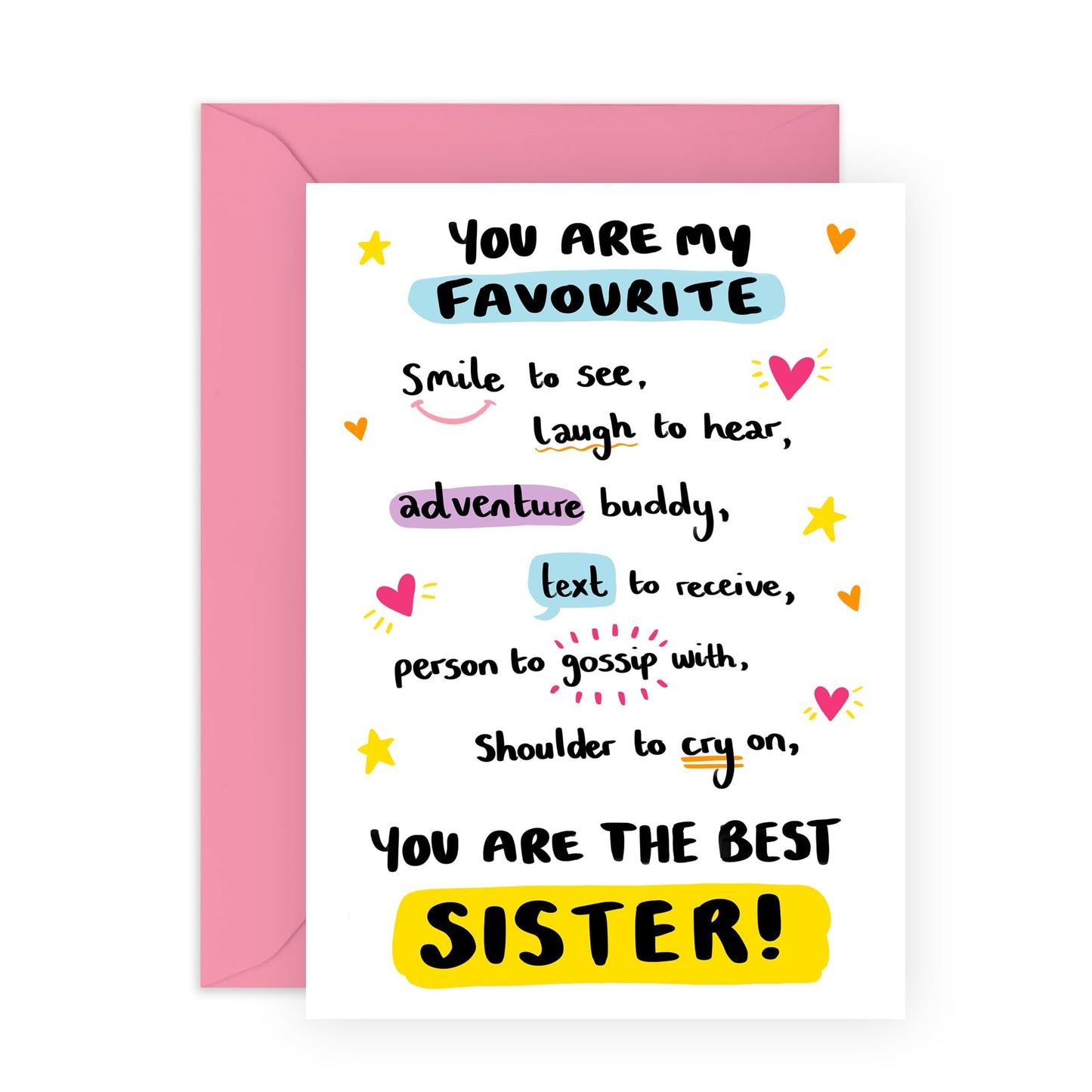 Sweet Greeting Card - 'FAVOURITE SISTER' - Perfect for Birthdays, Milestones, or Simply Celebrating Your Special Bond - Ideal for Expressing Love and Appreciation - Comes With Stickers By Central 23