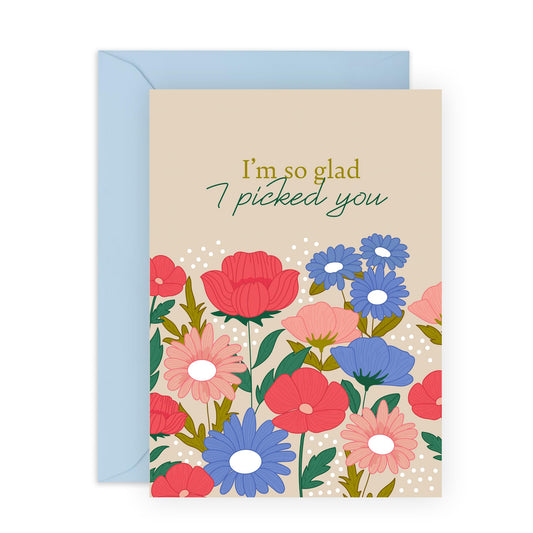 Flowers Love Card - 'Picked You Flowers' - Romantic Gifts for Husband, Wife, Partner, Other Half, Married Couples, Girlfriend, Boyfriend - Valentines Day Present - Comes with Fun Stickers