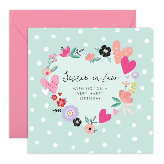 Birthday Cards For Women - Sister In Law Birthday Cards For Her - Elegant Hearts Flower Card - Happy Birthday Greeting Cards For Sis-in Law - Sweet Heartfelt Gifts - Comes With Stickers By Central 23