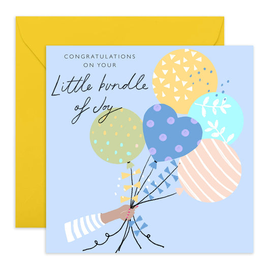 Congratulations Baby Boy Card - Little Bundle Of Joy - Congrats Greeting Cards For Newborn For Parents - Baby Shower Gifts Boy - Comes With Stickers - By Central 23