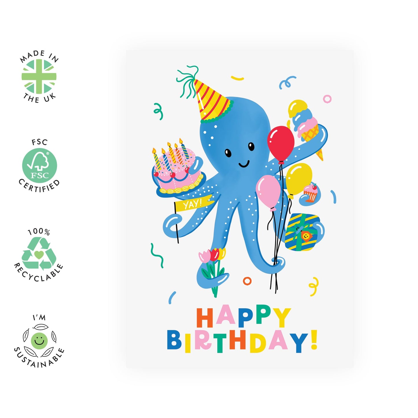 Kids Birthday Cards - Octopus Birthday - Baby Milestone Cards - Birthday Card Boys Girls - Gift For Son Daughter Niece Nephew - Gift From Mum Dad - Comes With Stickers By Central 23