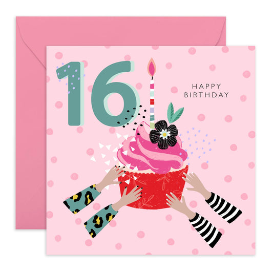 16th Birthday Cards For Kids - 16th Birthday Cupcake Pink - Girl Birthday Card Sixteen Year Old - Happy Birthday Card For Daughter Granddaughter Niece - Comes With Stickers By Central 23