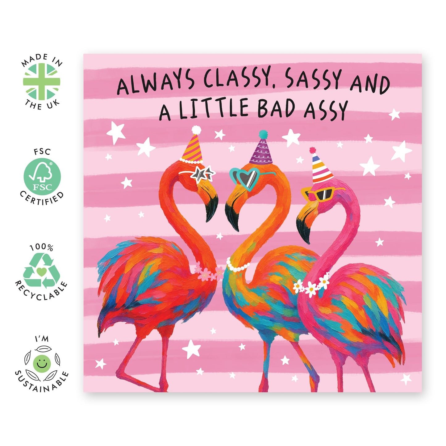 Women Birthday Card – Colourful Flamingo with Fun Party Hats - Gifts for Her, Ladies, Mum, Wife, Fiance, Girlfriend, Bestie, BFF, Cousin, Colleagues - Cool Girls - Comes with Stickers