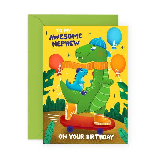 Birthday Card For Kid - Nephew Dinosaur - Nephew Birthday Card - Grandson Birthday Greeting Cards - Birthday Cards Children - Comes With Stickers - By Central 23