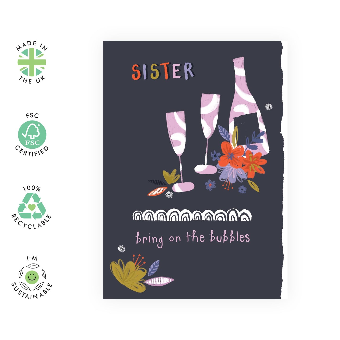 Sister Birthday Card - Sister Floral Bubbles - Floral Birthday Card - Pretty Floral Greeting Cards For Women - Gifts For Female - Gift For Women Her - Comes With Fun Stickers - By Central 23