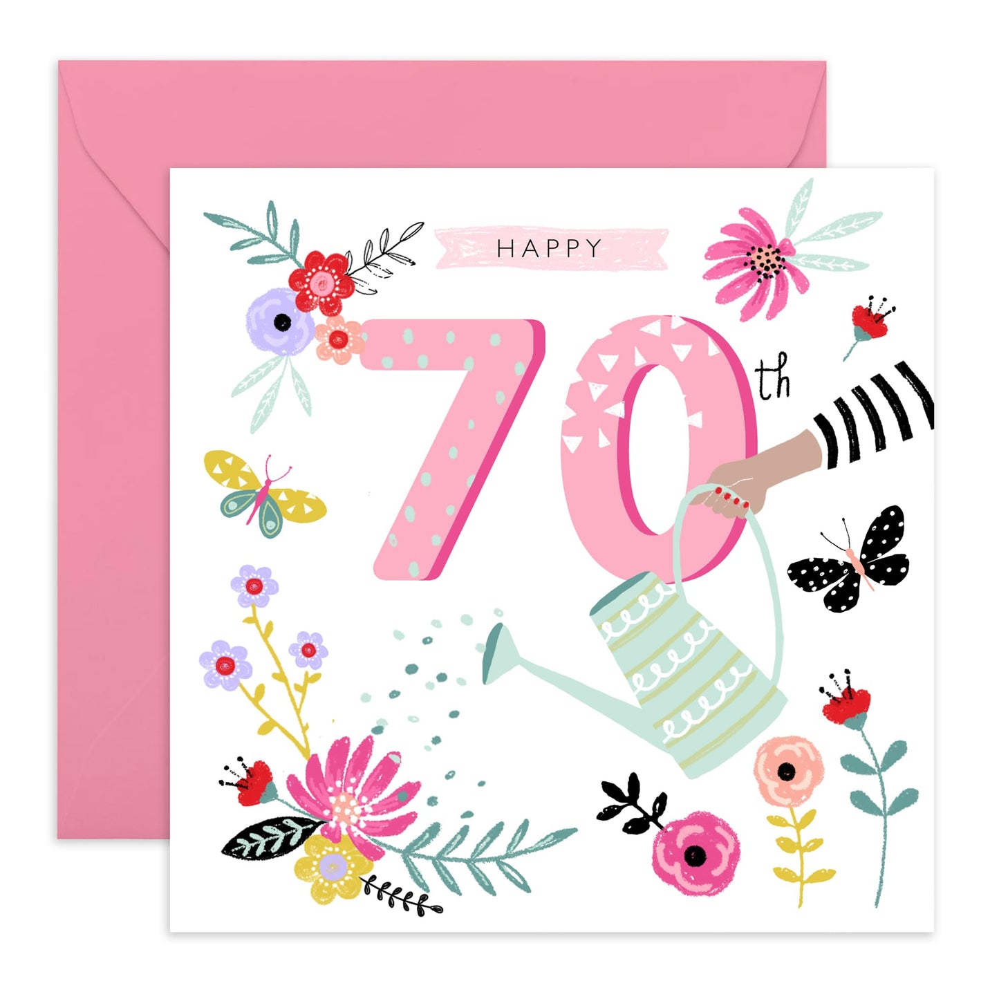 Happy 70th Birthday Card - Floral Birthday Cards For Women - Age Seventy - Pretty Birthday Gifts For Her - Mum Nan Aunty - Comes With Stickers - By Central 23