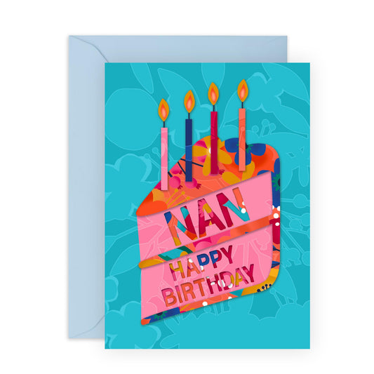 Nan Birthday Card For Women - Cake Celebration Pretty - Happy Birthday Greeting Cards For Her Female - Gifts For Nanny Grandma Grandmother - Comes With Fun Stickers - By Central 23