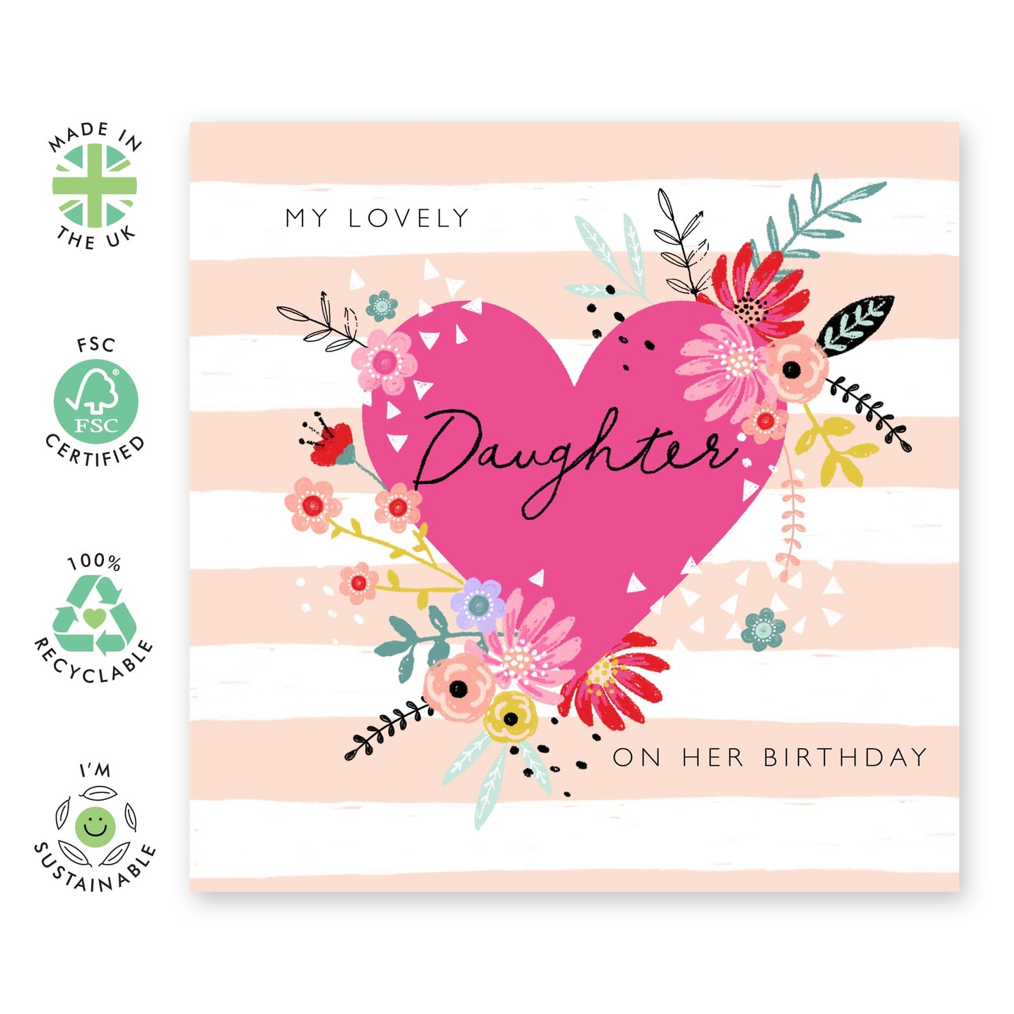Birthday Cards For Daughter - Happy Birthday Cards For Her - Hearts Flowers Greeting Cards For Girls Female - Celebration Gifts For Women - Comes With Cute Stickers By Central 23