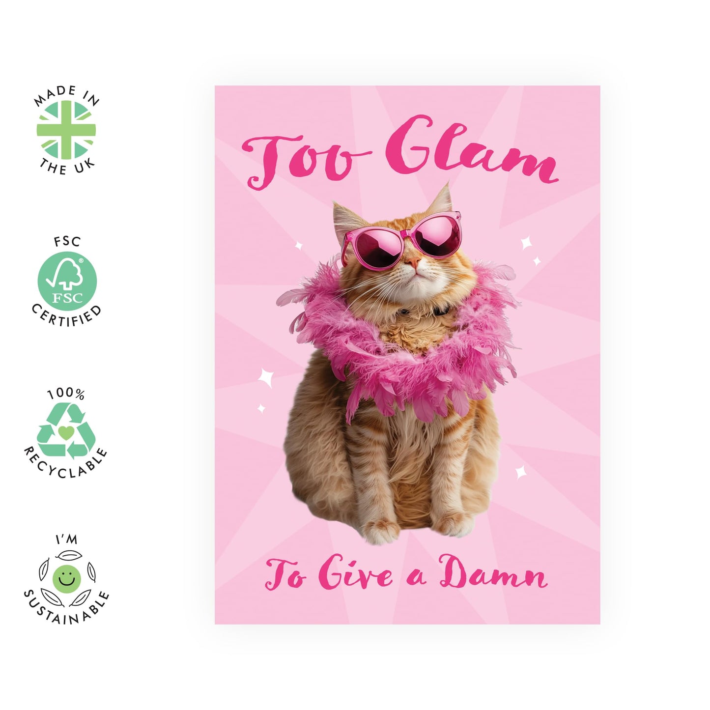 Fabulous Birthday Card - 'Too Glam To Give A Dam*' - Gifts for Bestie, BFF, Best Friend, Girlfriend, Sisters, Siblings, Family, Step Sis, In-Law, Her - Pink Wishes - Comes with Fun Stickers