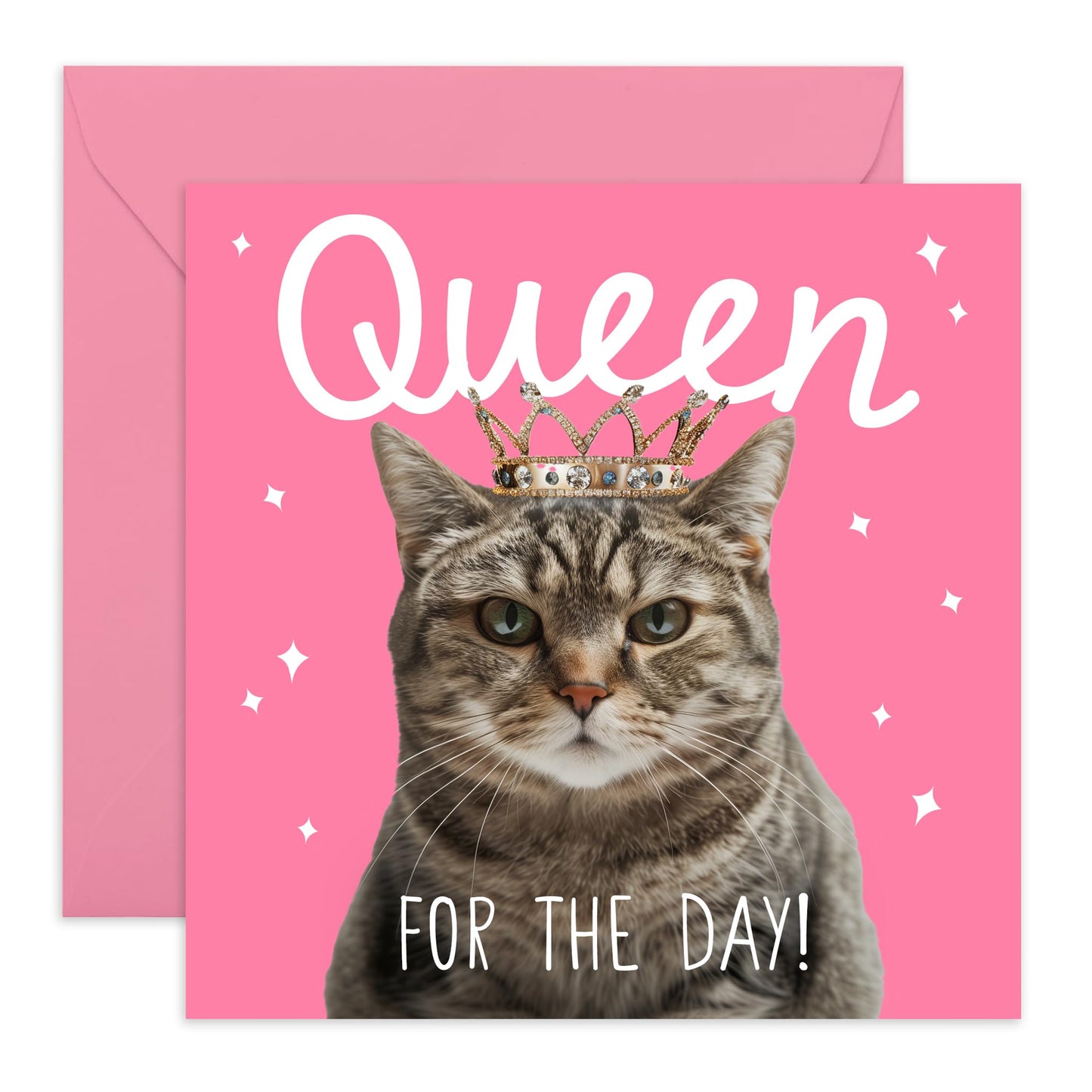 Birthday Greeting Card - 'CAT QUEEN FOR THE DAY' - Perfect for Celebrating with Royal Cat Charm - Ideal for Cat Lovers and Adding a Regal Touch to Their Special Day - Comes With Stickers By Central 23
