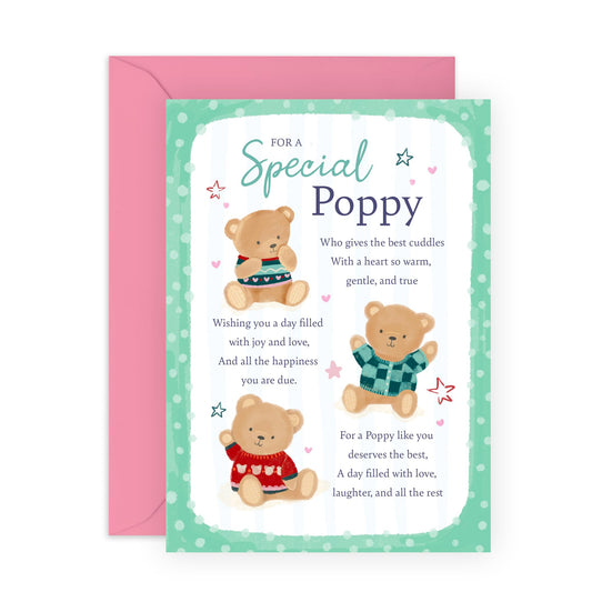 Grandfather's Sweet Greeting Card - 'Teddy Poppy' - Gifts for Grandad, Grandpa, Grandpa, Gramps, Grampa - Cuddles For You - Comes with Fun Stickers