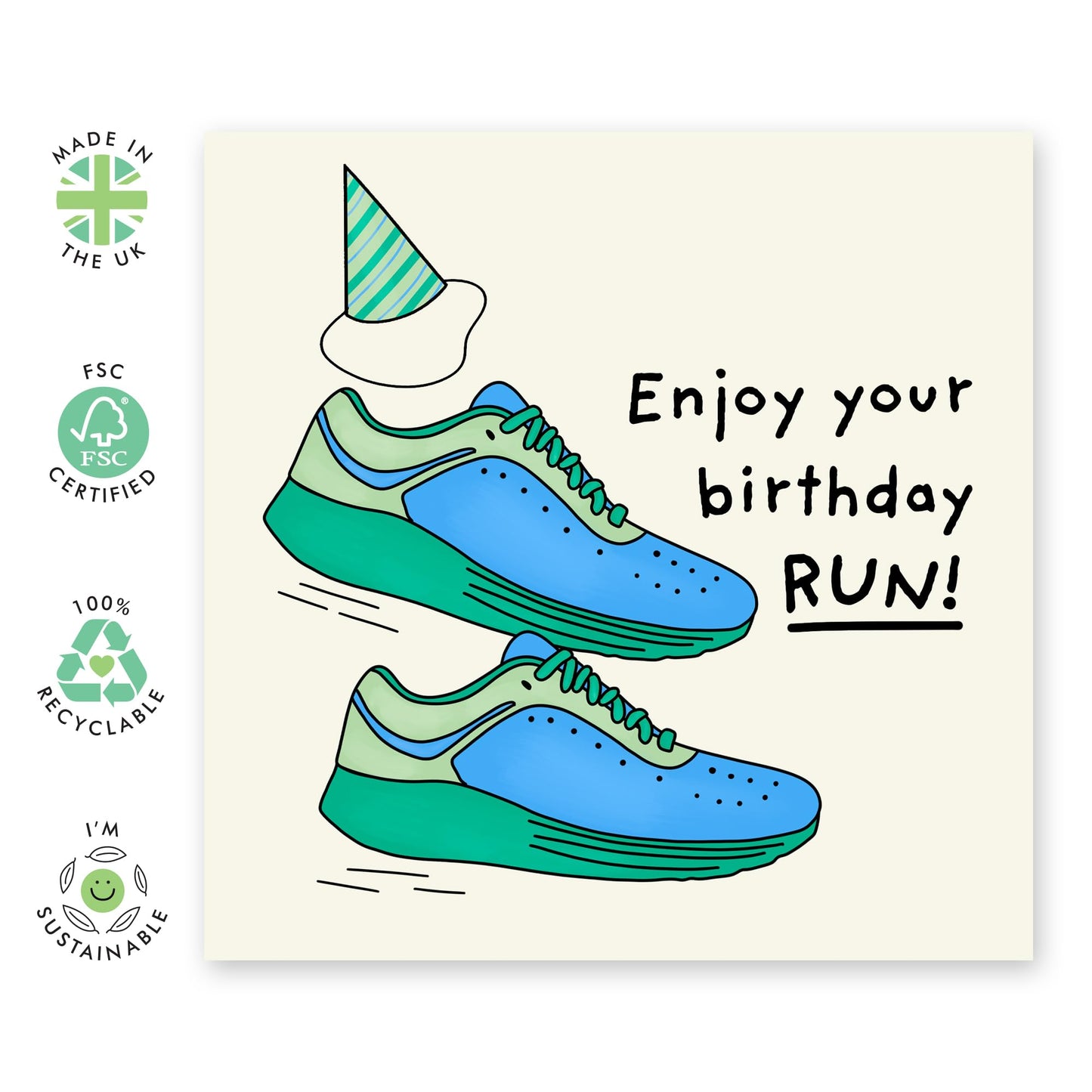 Birthday Card Running Shoes - 'Enjoy Your Birthday' - Gifts for Him, Fit & Healthy Friends, Athletes, Men, Boys - Keep The Fun Running - Comes with Fun Stickers