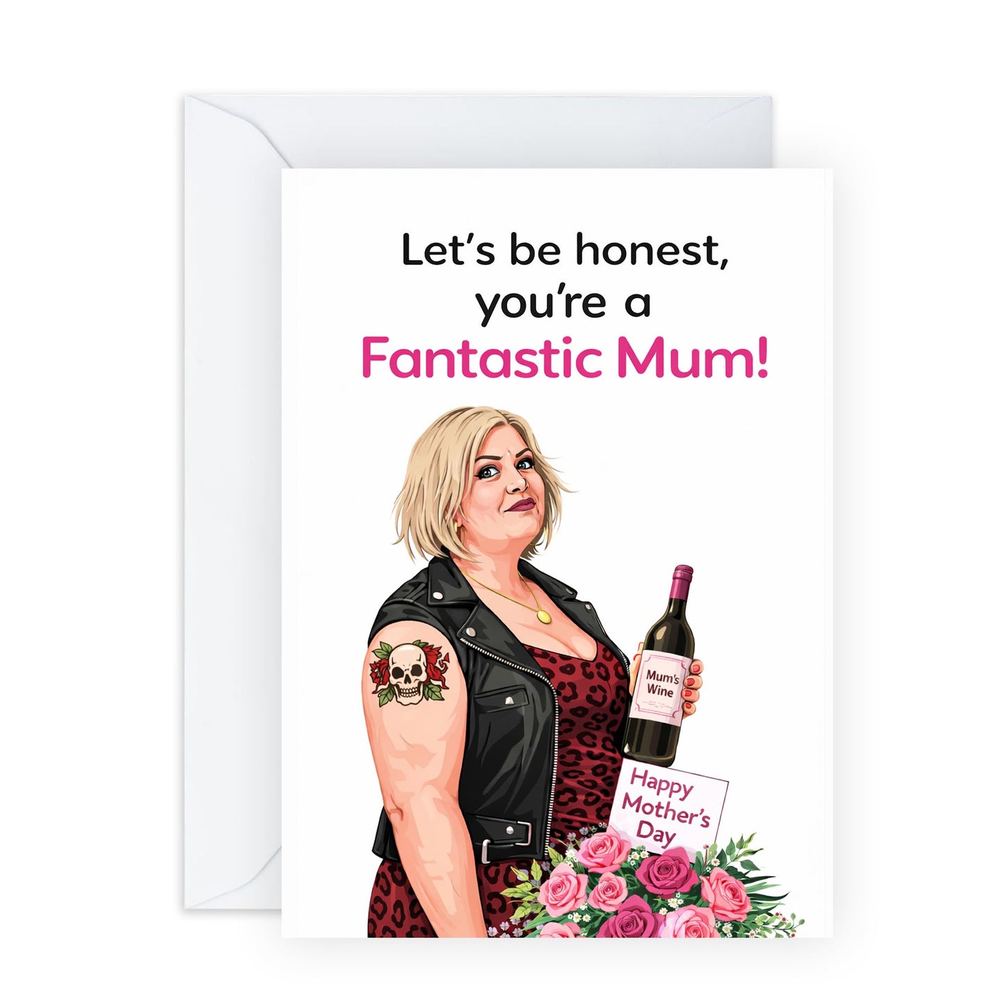 Cool Mother's Day Card – Blonde Mum Wine Humour – Funny Greeting for Rockstar Mums Mam Mummy Mama Wife Aunt Sister Her Women From Daughter Son Kids Husband Partner -Comes with Stickers