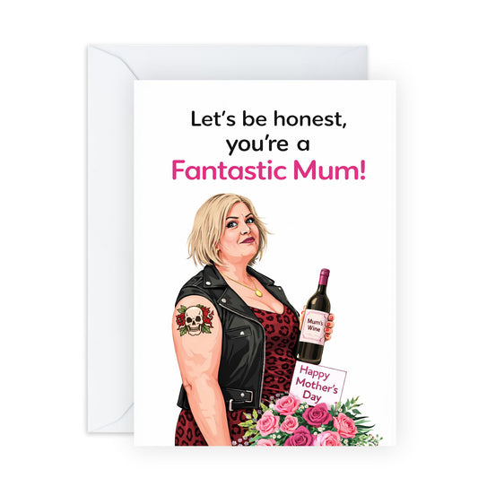 Cool Mother's Day Card – Blonde Mum Wine Humour – Funny Greeting for Rockstar Mums Mam Mummy Mama Wife Aunt Sister Her Women From Daughter Son Kids Husband Partner -Comes with Stickers