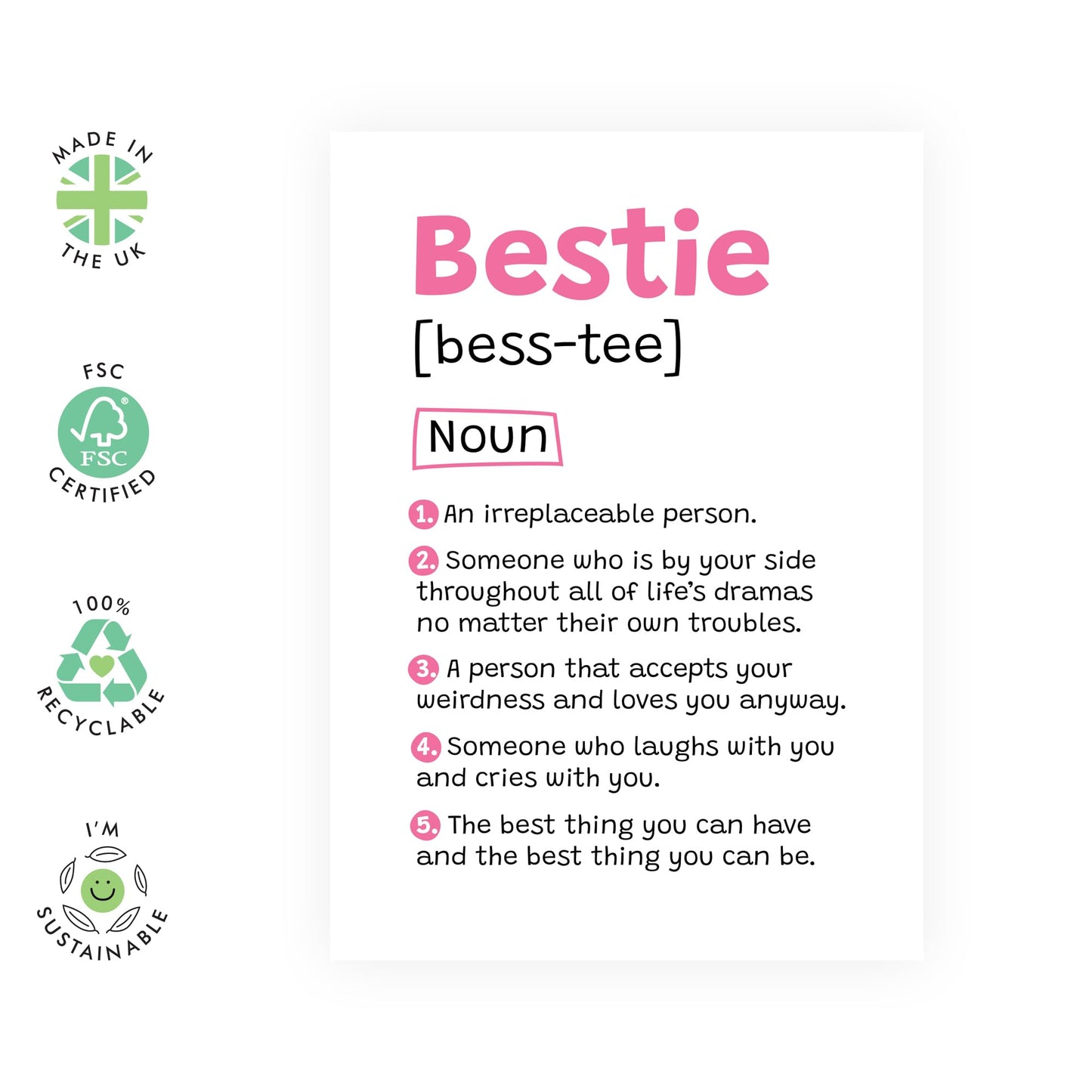 Bestie's Birthday Card- 'Bestie' - Gifts for Best Friend, BFF, Her, Partner, Ladies, Women, Girls - Definition - Comes with Fun Stickers