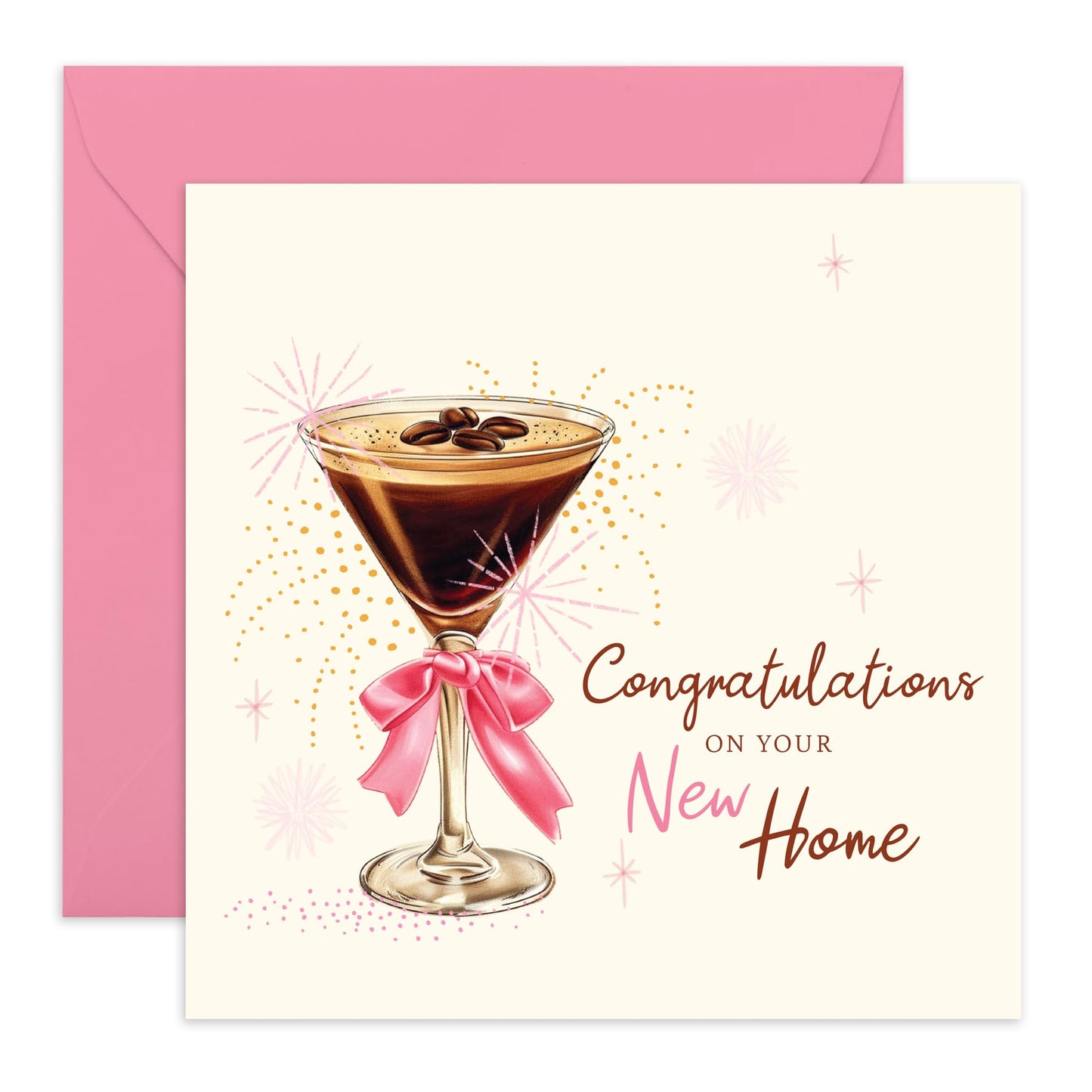 Best Wishes Celebration Card - 'Congratulations New Home' - Presents for Friends, Brother, Sister, Colleagues, Co-workers, Neighbours - Wine Glass - Comes with Fun Stickers