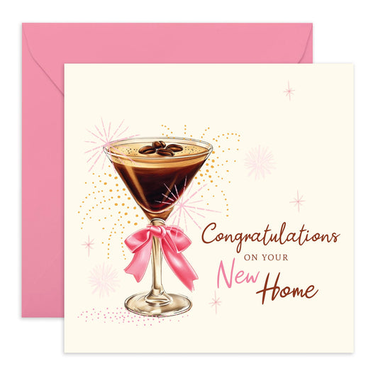 Best Wishes Celebration Card - 'Congratulations New Home' - Presents for Friends, Brother, Sister, Colleagues, Co-workers, Neighbours - Wine Glass - Comes with Fun Stickers