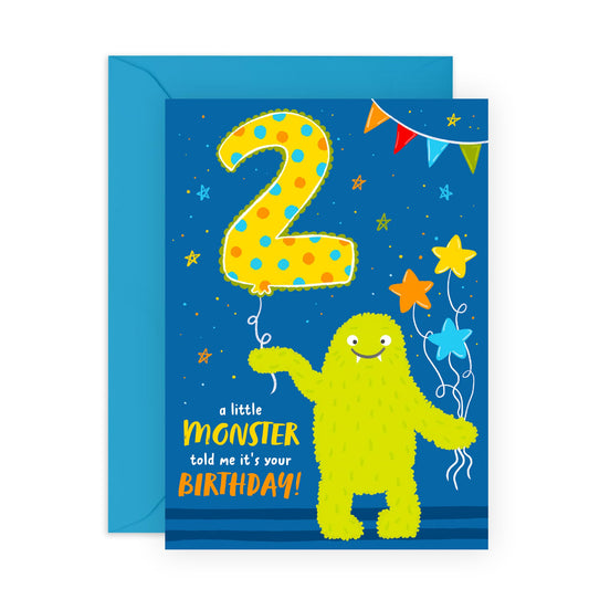 2nd Birthday Card - Two Year Old Birthday Card Girl Boy - Cute Monster Greeting Cards For Kids - Gifts For Son Daughter Niece Nephew Godson - Second Bday - Comes With Stickers By Central 23