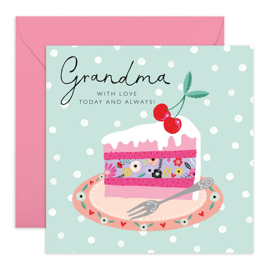 Happy Birthday Grandma Card - Fabulous Mothers Day Card For Grandmother - Sage Polka Dots Cake - Nana Birthday Card - Grandma Gifts For Her Women - Comes With Stickers By Central 23