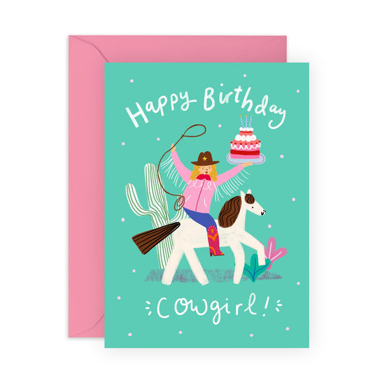 Birthday Card for Country Girls - 'HBD Cowgirl' - Gifts for Her, Women, Wife, Sister, Coleagues, Mum, Grandma - Rodeo - Comes with Fun Stickers