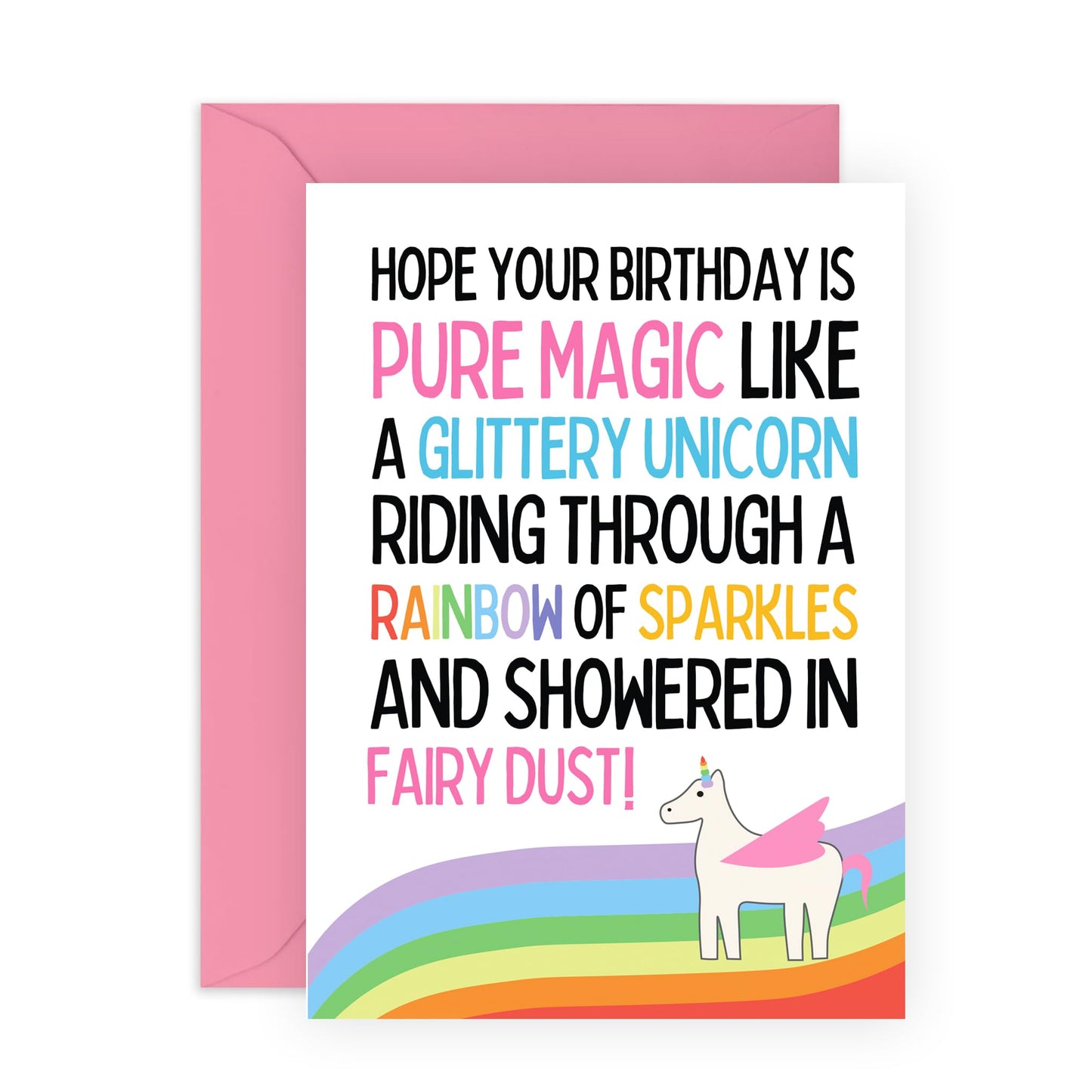 Magical Birthday Card - 'Glittery Unicorn' - Gifts for Girls, Besties, Best Friends, BFF, Co-workers, Colleagues, Her, Sister, Girlfriend - Fairytale - Comes with Fun Stickers