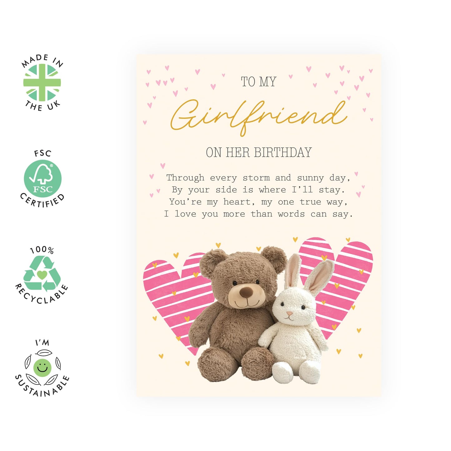 Sweet Girlfriend's Birthday Card - 'Girlfriend Birthday Teddy' - Gifts for Her, Babe, Other Half, Darling - More Than Words Can Say - Comes with Fun Stickers