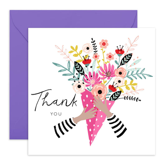 Flower Bouquet Card - Thank You Cards Wedding Baby Shower Christening - Pretty Floral Cards For Women - Thank You Notes And Envelopes For Student Teacher Doctor - Comes With Stickers By Central 23