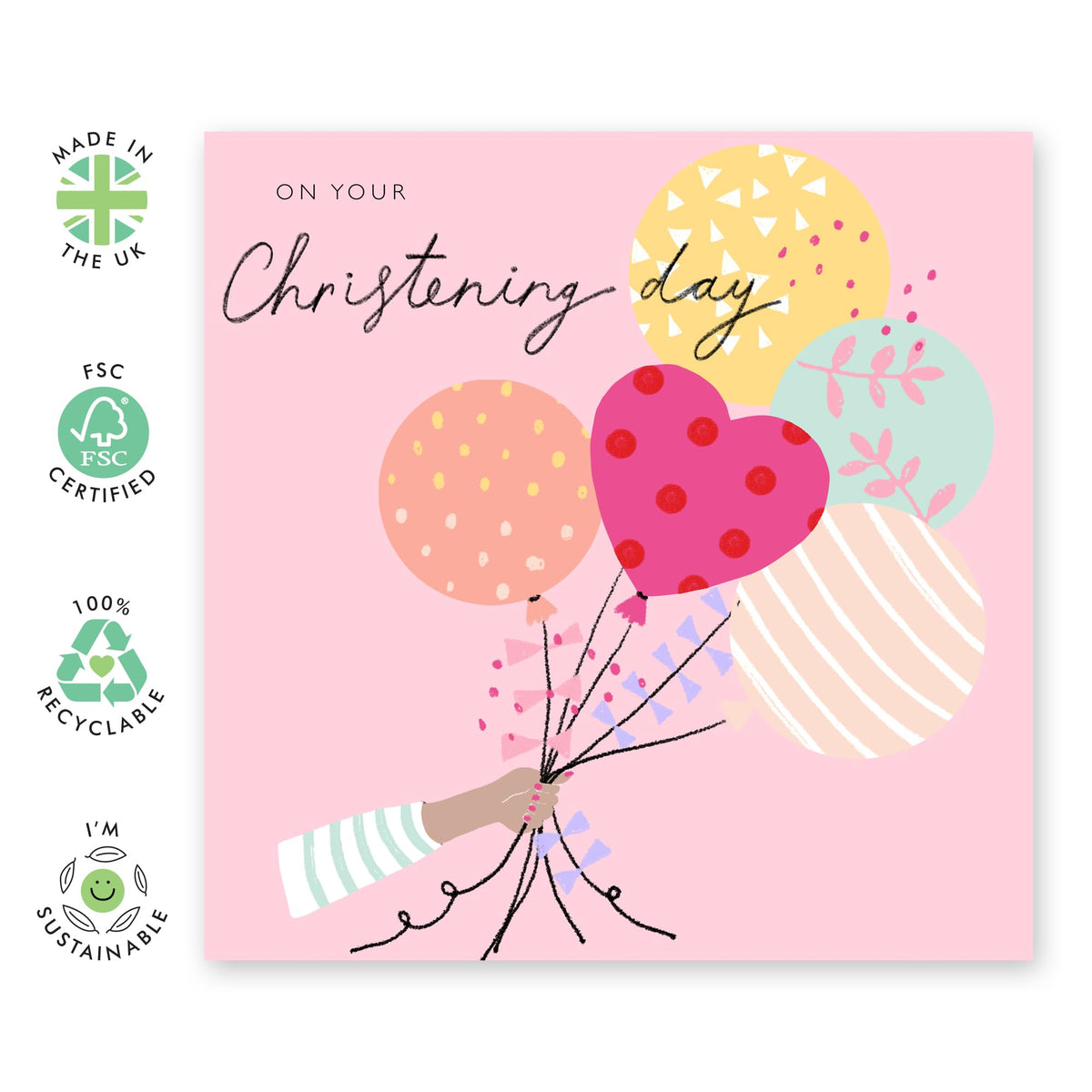 Christening Card Baby Girl - On Your Christening Day Pink Colourful - Dedication Day Card Baby - Baptismal Card For Niece Granddaughter - Gift From Aunt Uncle - Comes With Fun Stickers By Central 23