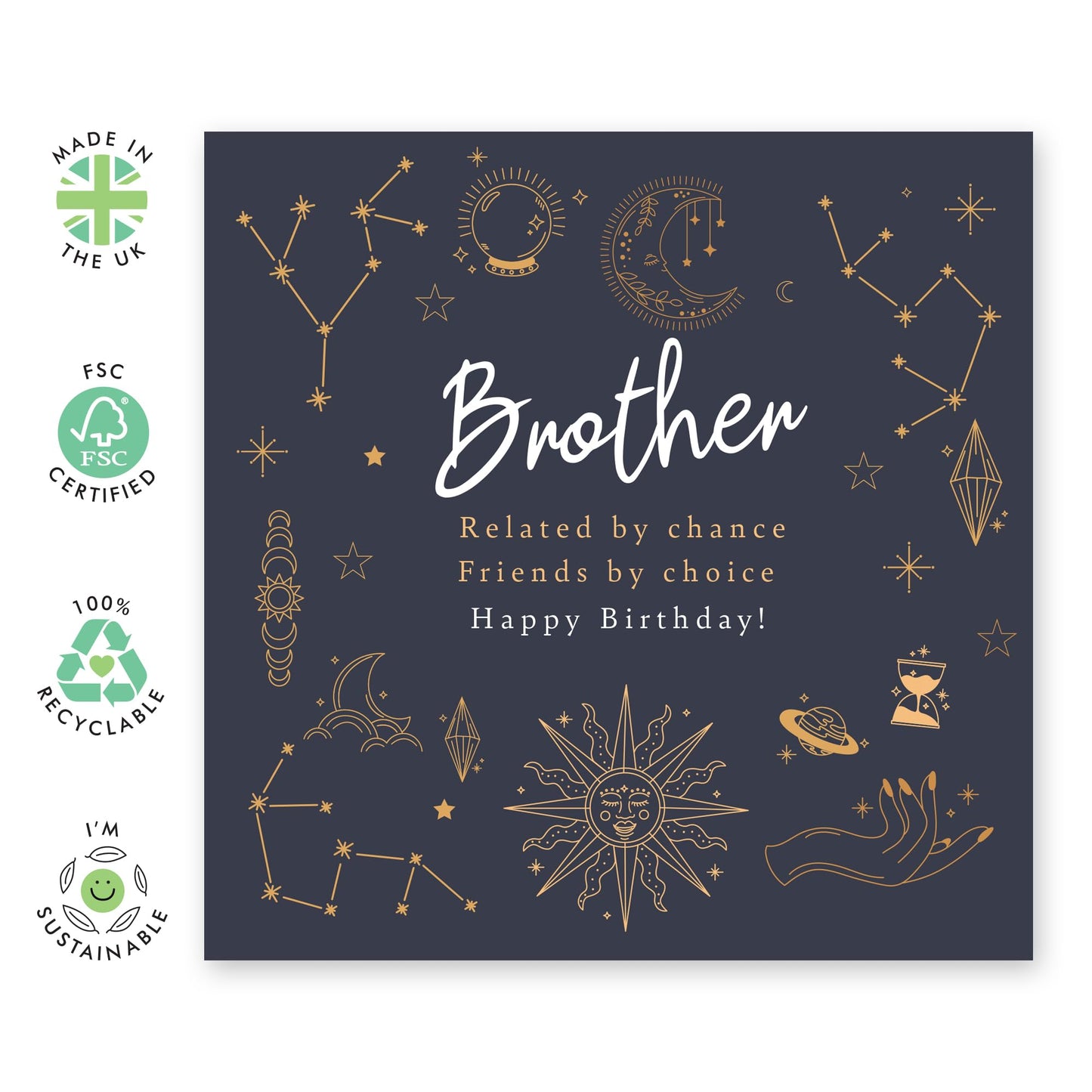 Birthday Greeting Card - 'BROTHER, FRIENDS, CHOICE' - Perfect for Celebrating a Special Day with Love and Laughter - Ideal for Super Brothers Siblings Best Buddies - Comes With Stickers By Central 23