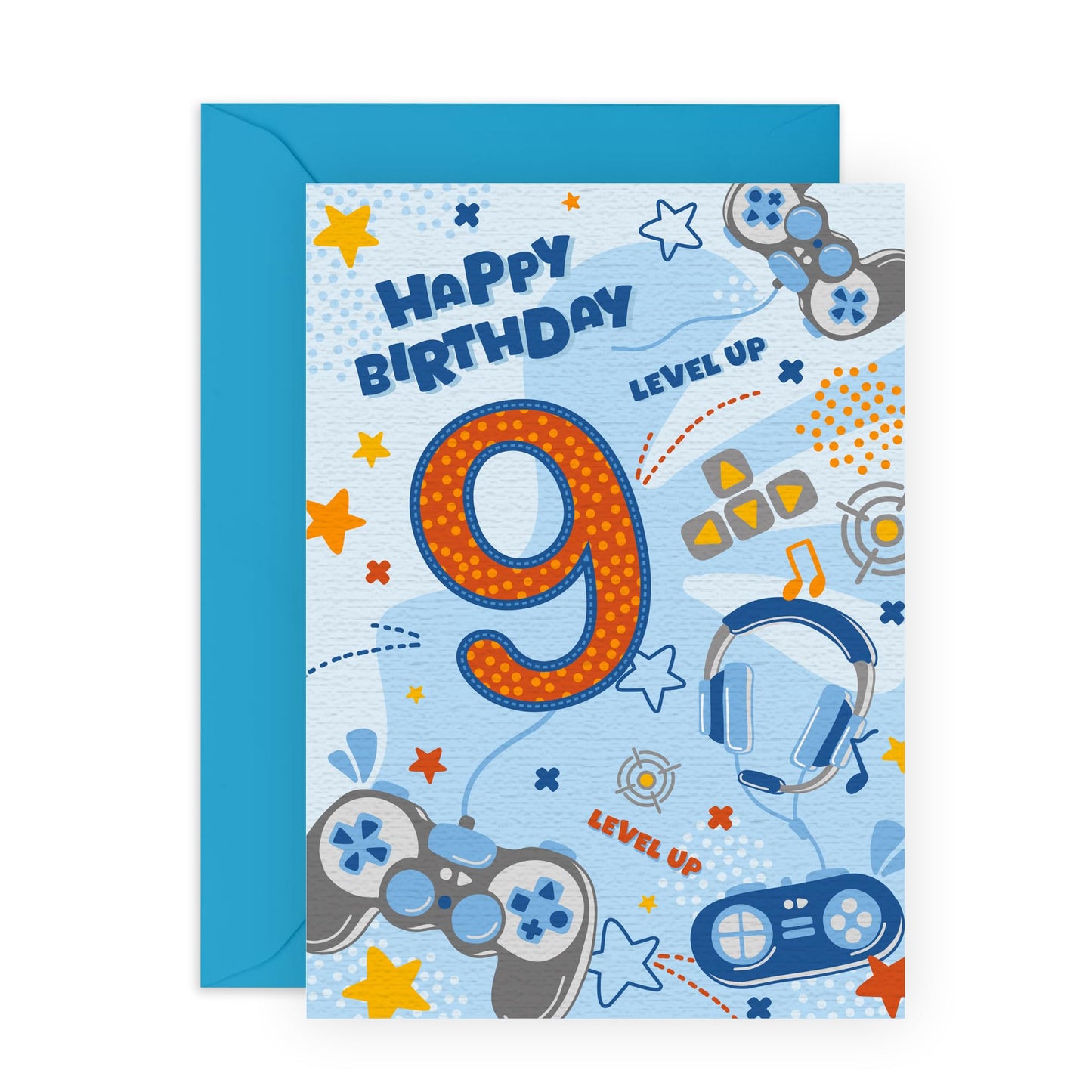 Kids Birthday Card 9 Year Old - Gamer Birthday Cards For Boys - Happy Ninth Birthday - Gaming Video Games - Age Nine - Gifts For Son Grandson Brother - Comes With Stickers - By Central 23