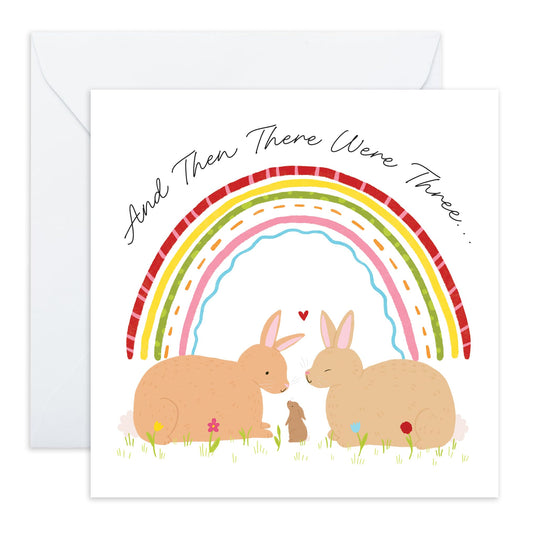 Newborn Baby Congratulations Card - 'New Baby Then There Were Three' - Gifts for BFF, Bestie, Sister, Brother, Relatives, New Parents, Cousin, Son, Daughter - Family - Comes with Fun Stickers