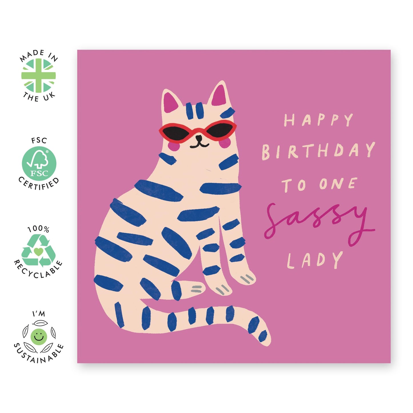 Bestie's Birthday Card - 'Sassy Lady' - Gifts for Best Friends, Besties, Mum, BFF,Girlfriends, Sister, Sis, Gals, Her - Fab Cat in Shades - Comes with Fun Stickers