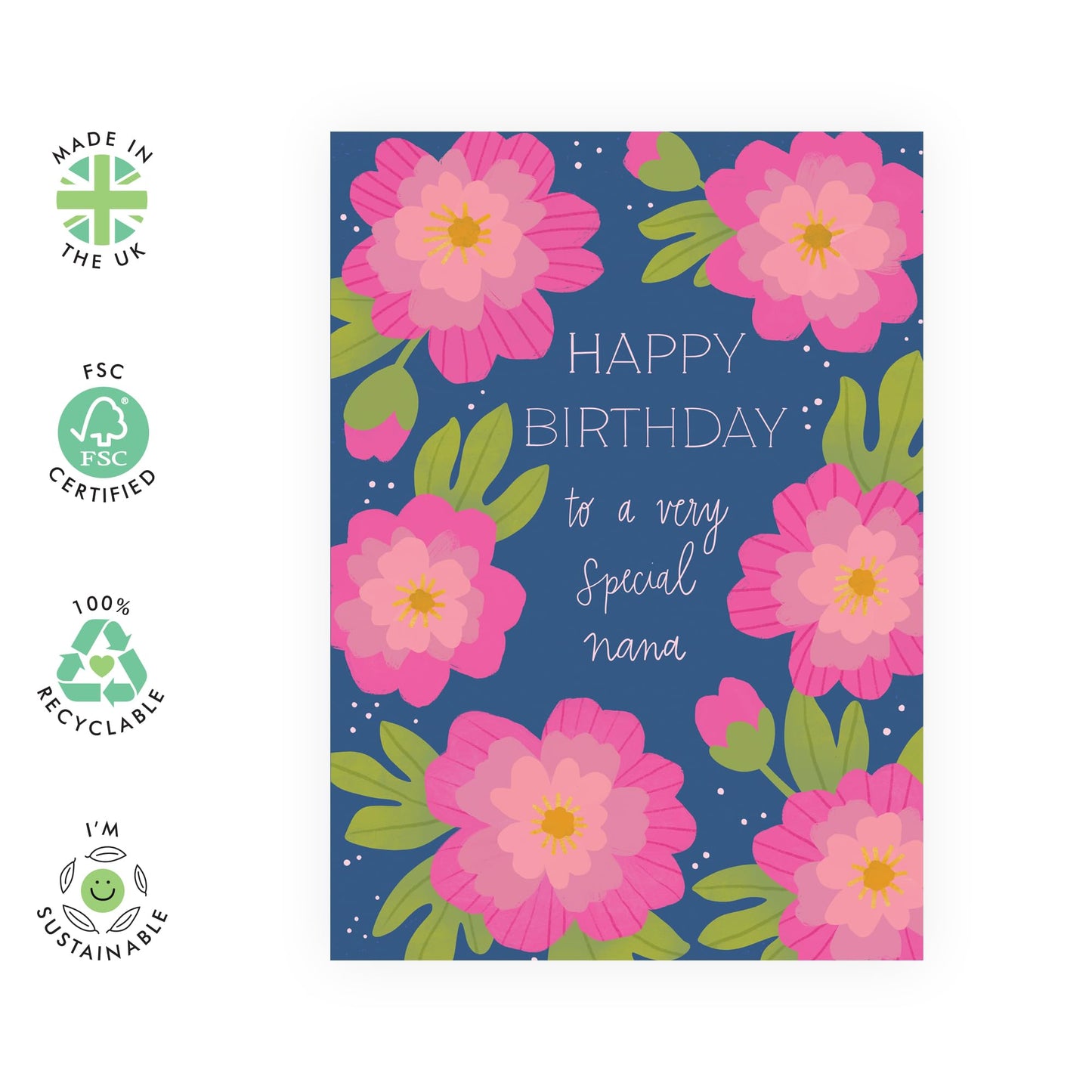 Lovely Birthday Card For Grandmothers - 'Nana Floral' - Gifts for Grandma, Grandparents, Gran, Family - Pink Flowers - Comes with Fun Stickers
