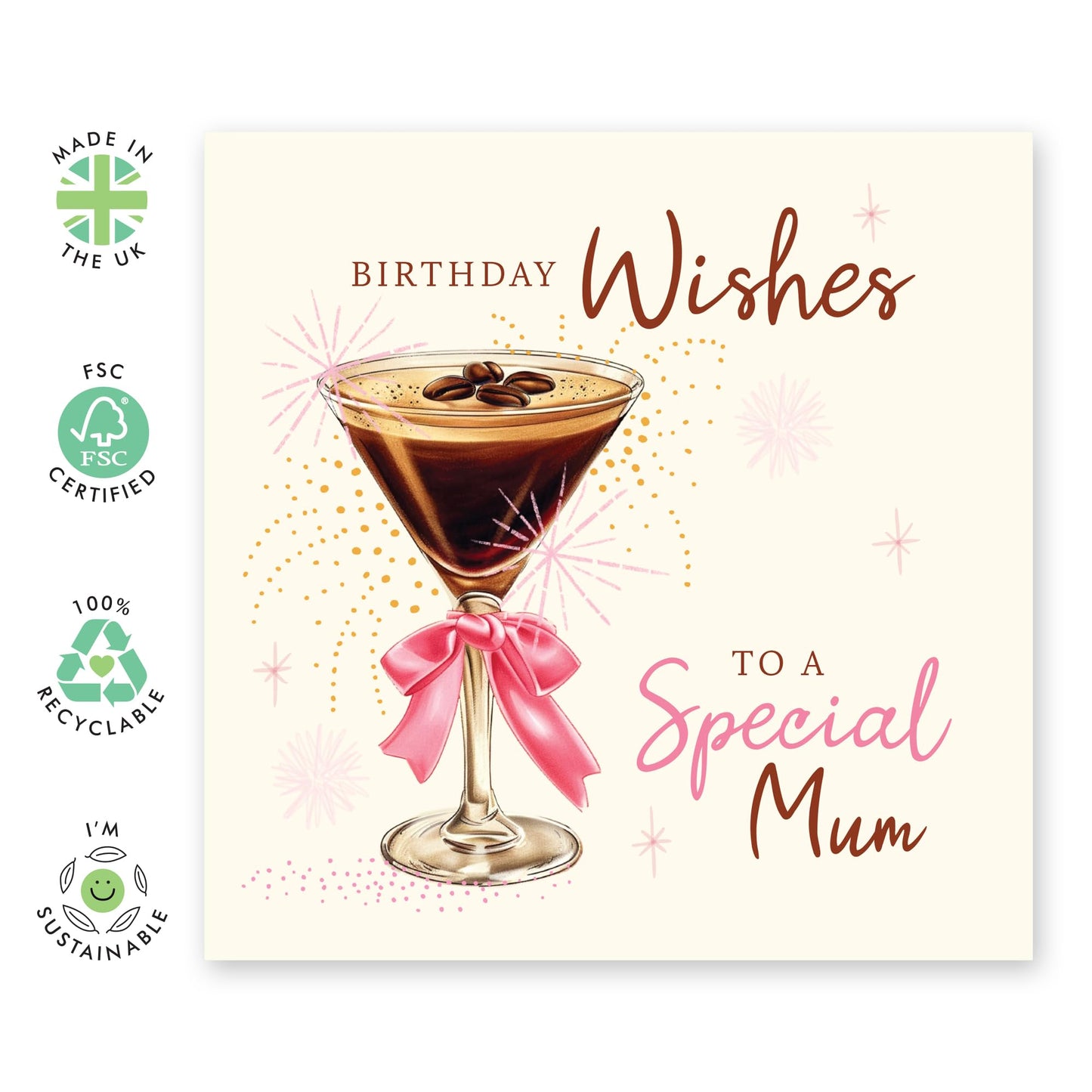 Best Wishes Birthday Card - 'Special Mum Birthday' - Presents for Mother, Mam, Mammy, Mama, Family from Children or Kids - Wine Glass - Comes with Fun Stickers